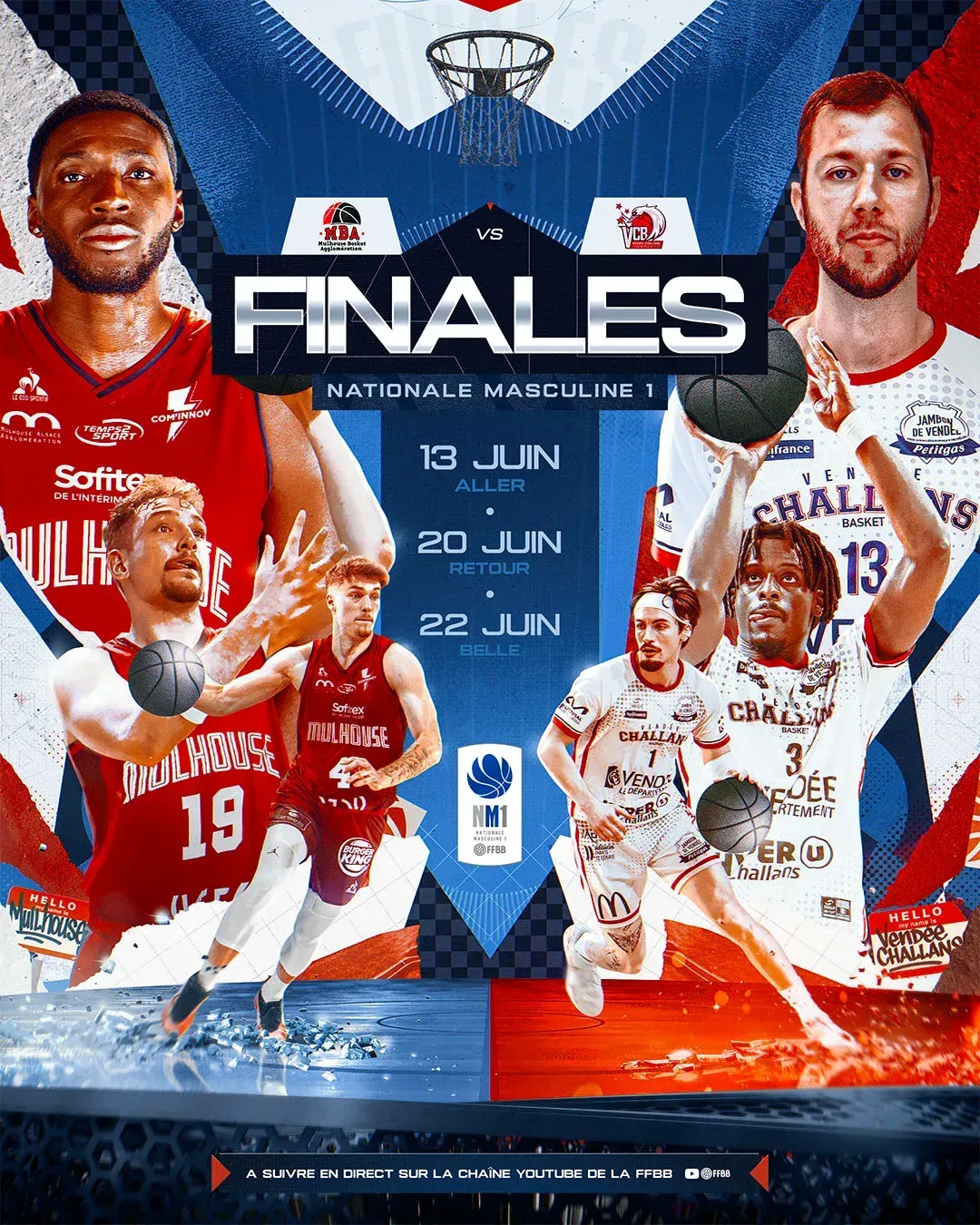 Visuel Finales des 13 et 20 juin, joueurs de Nationale Masculine 1 en pleine action