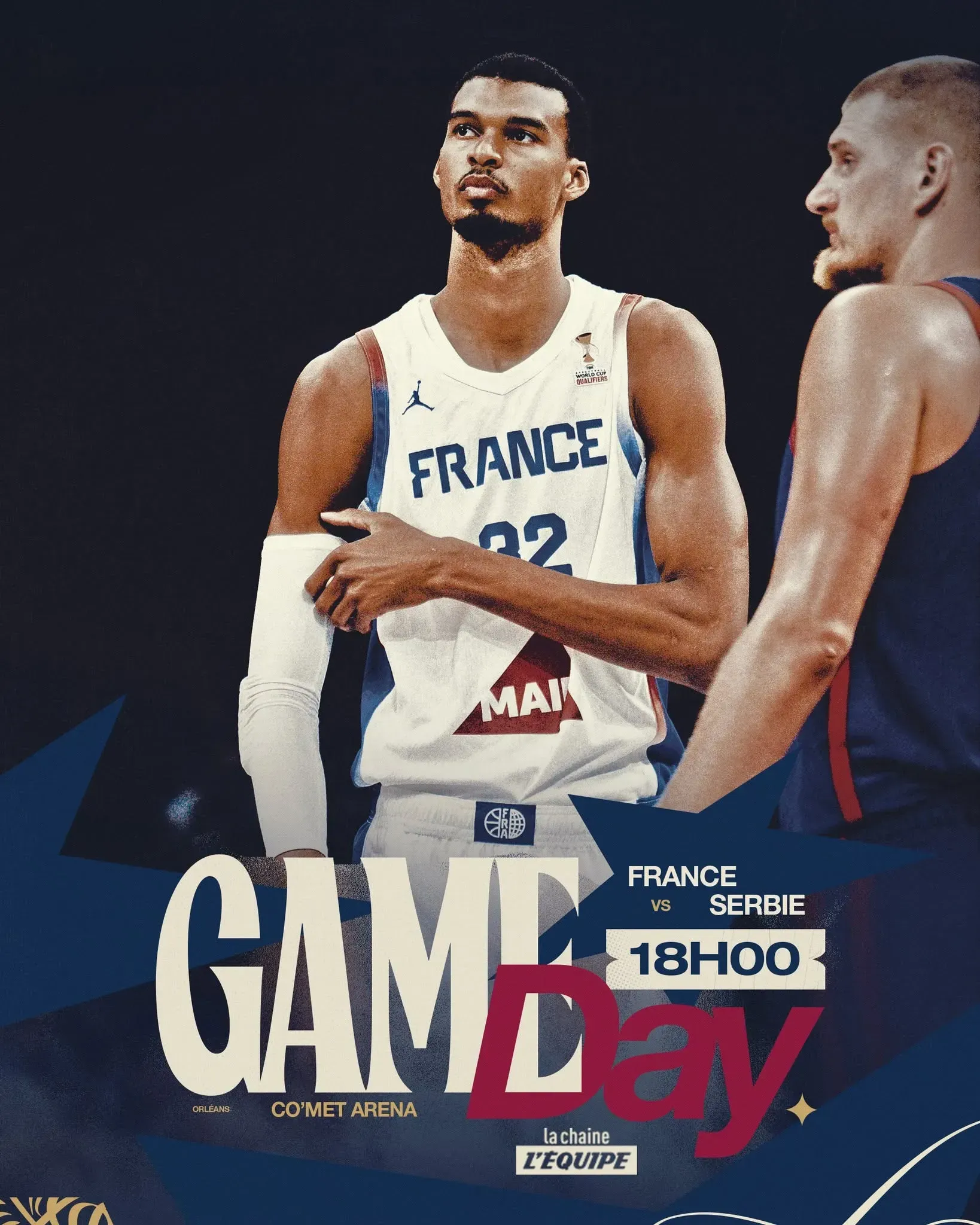 Visuel Gameday de l'équipe de France masculine avec Victor Wembanyama, coup d'envoi à 18h00