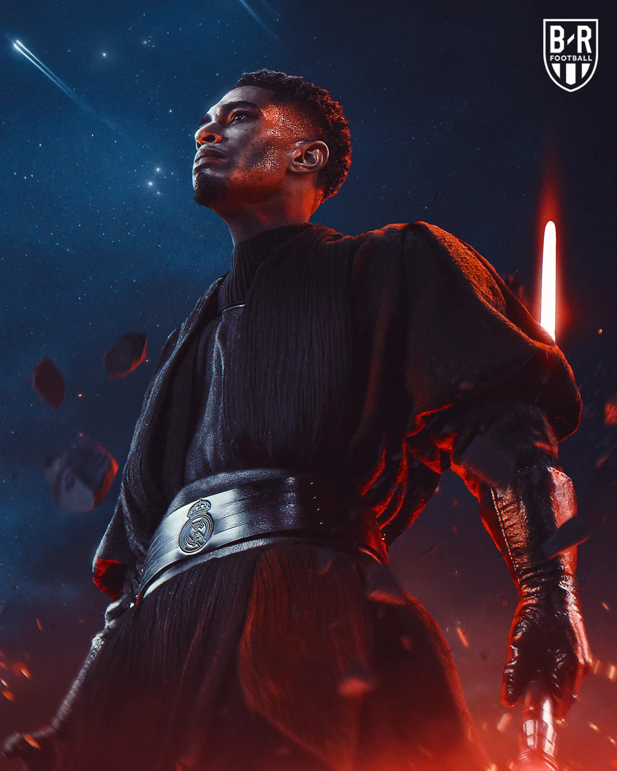 Jude Bellingham en Sith, sabre laser rouge à la main, Bleacher Report Football