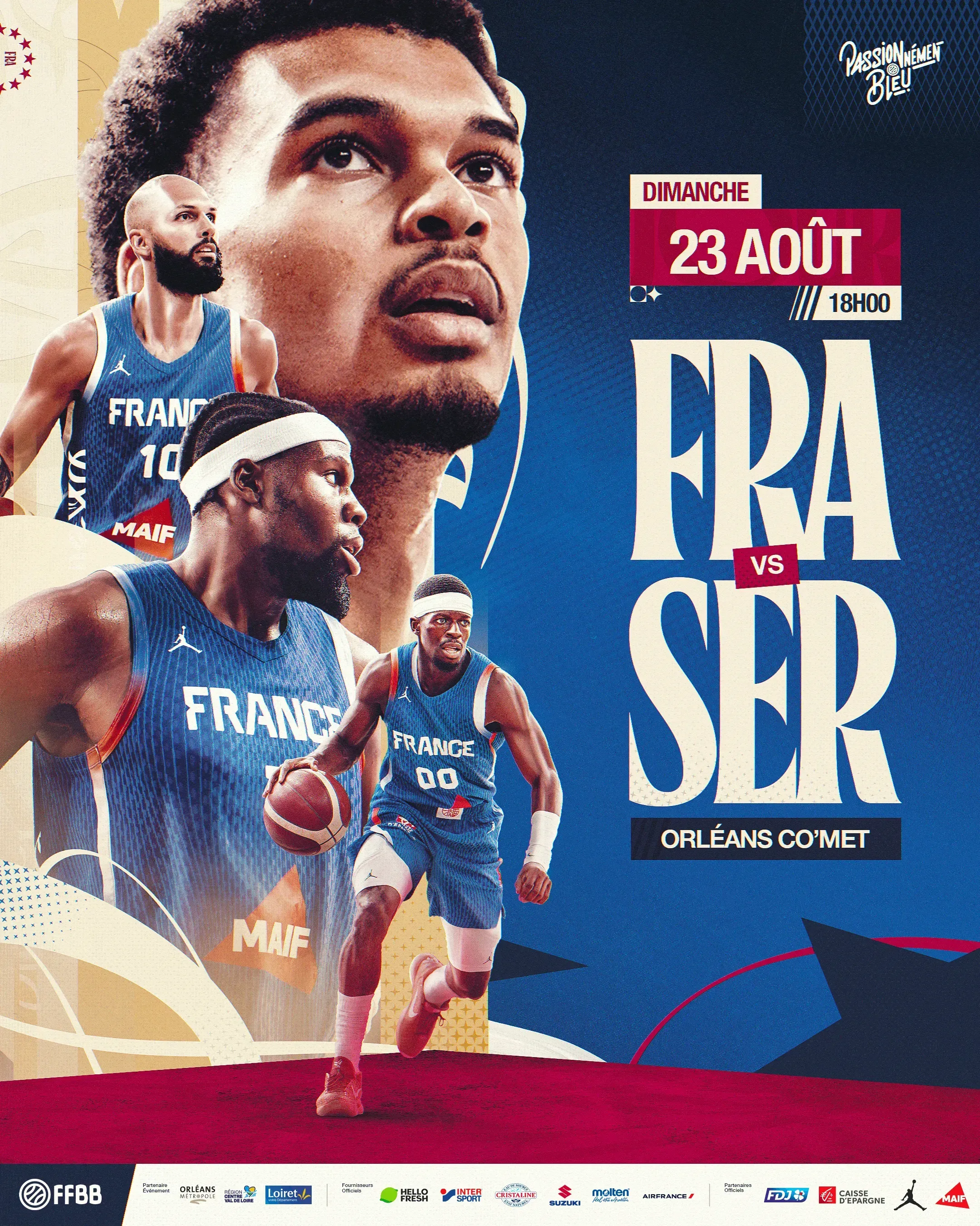 Affiche France contre Serbie du 23 août, Victor Wembanyama en une, qualifications Coupe du monde 2027