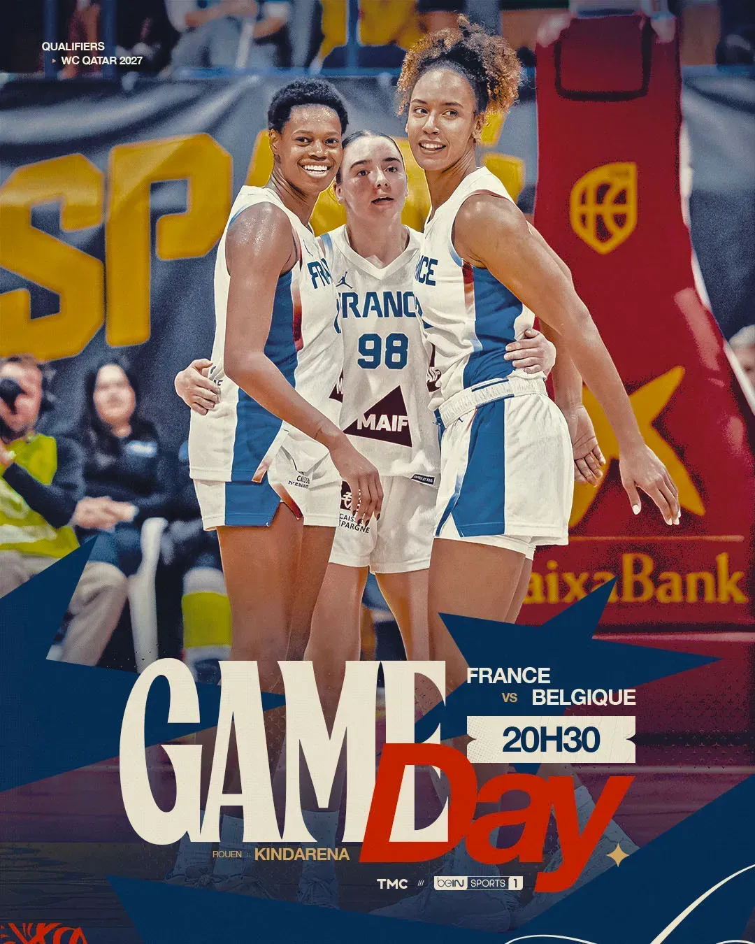 Visuel Gameday France contre Belgique à 20h30, équipe de France féminine