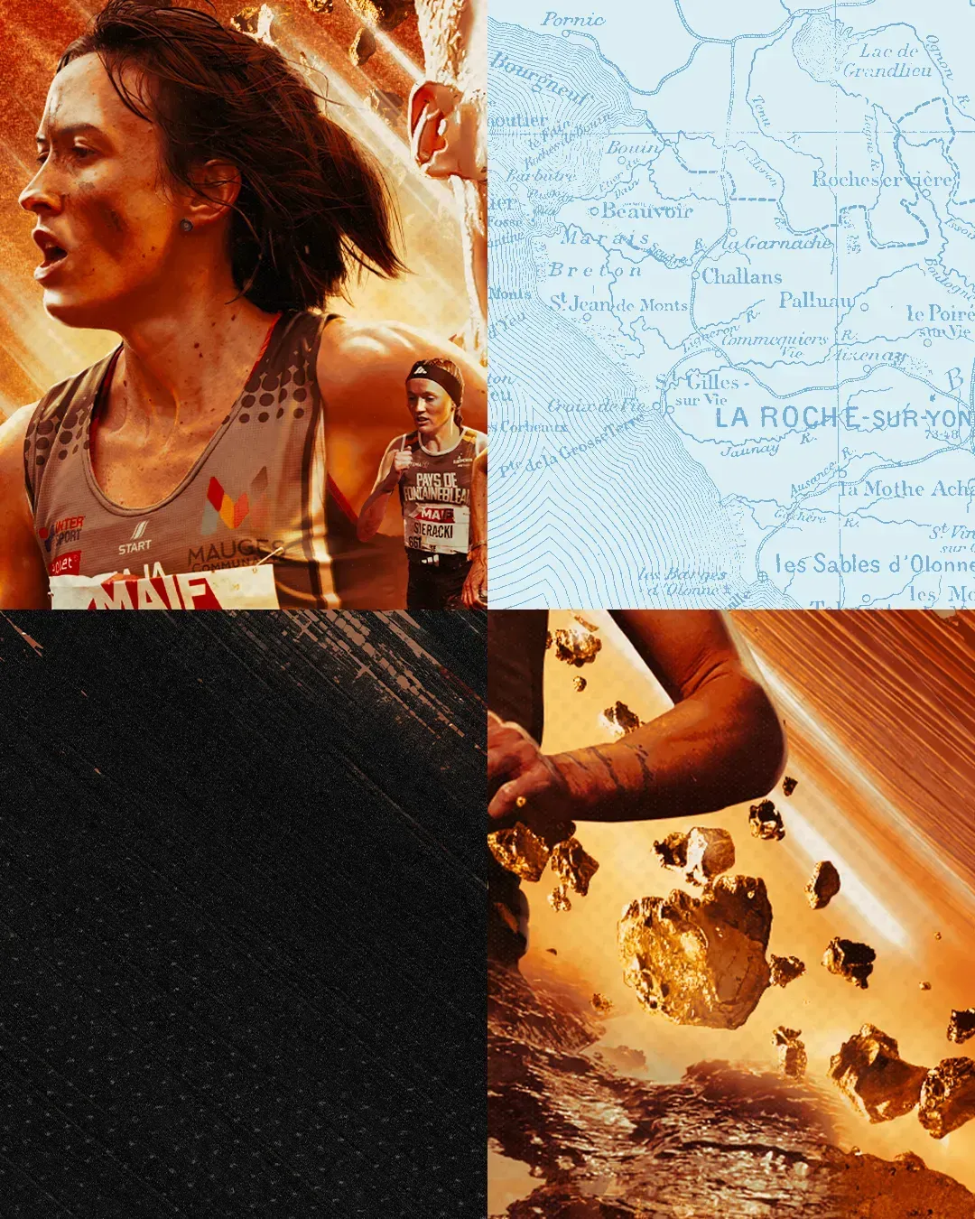 Planche de détails et de textures de l'identité des Championnats de France de Cross Country