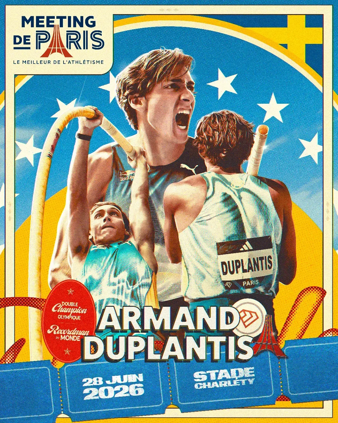 Carte à collectionner Armand Duplantis, drapeau suédois, Meeting de Paris du 28 juin 2026