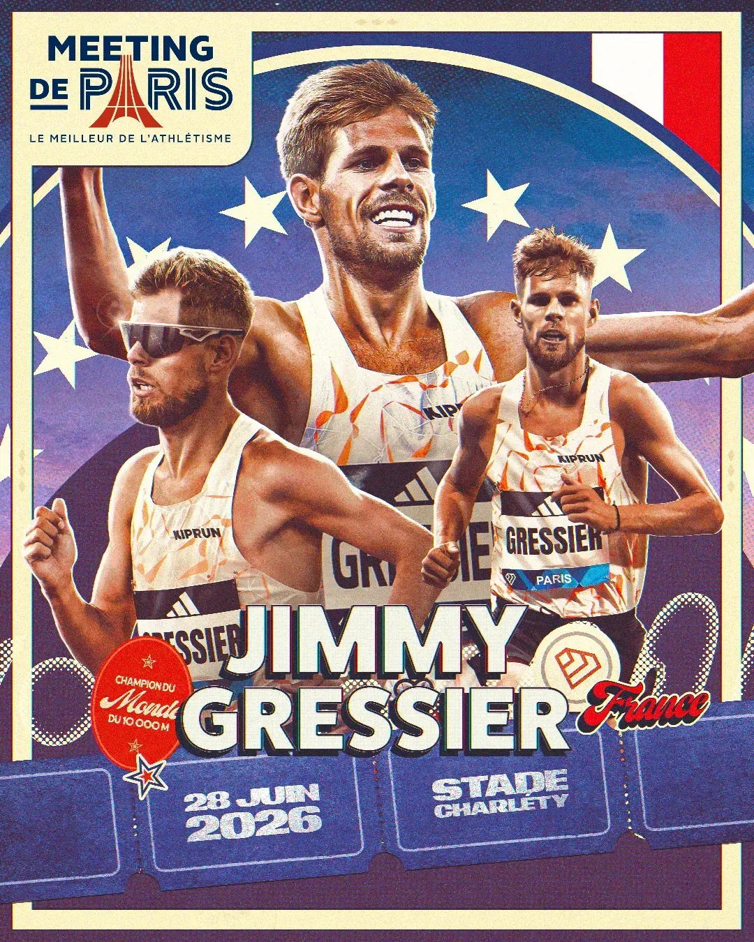 Carte à collectionner Jimmy Gressier, drapeau français, Meeting de Paris du 28 juin 2026