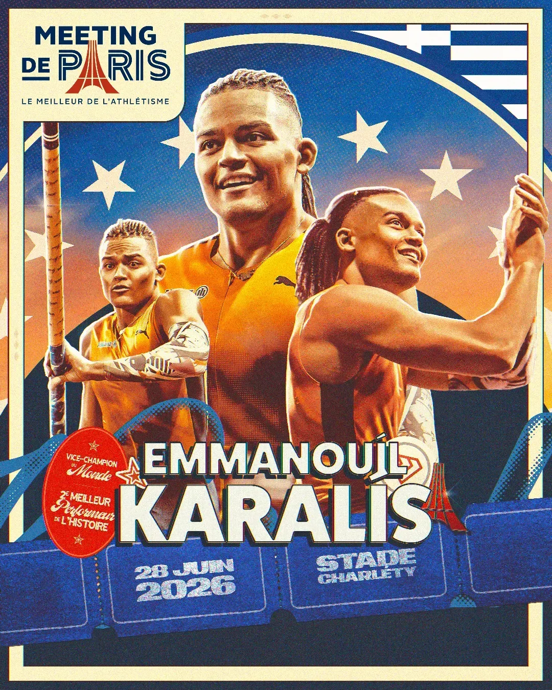 Carte à collectionner Emmanouil Karalis, drapeau grec, Meeting de Paris du 28 juin 2026
