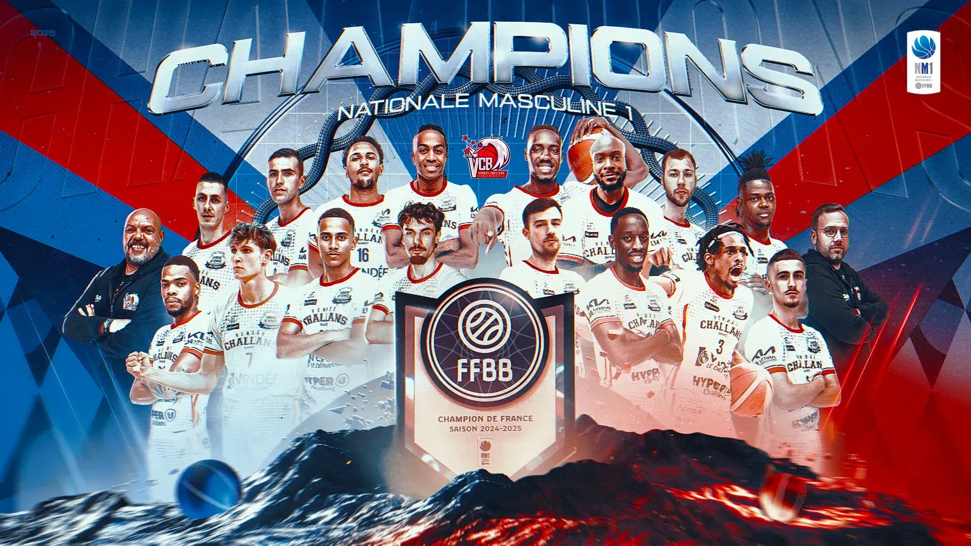 Visuel Champions de Nationale Masculine 1 en format 16:9, équipe de Vendée et trophée