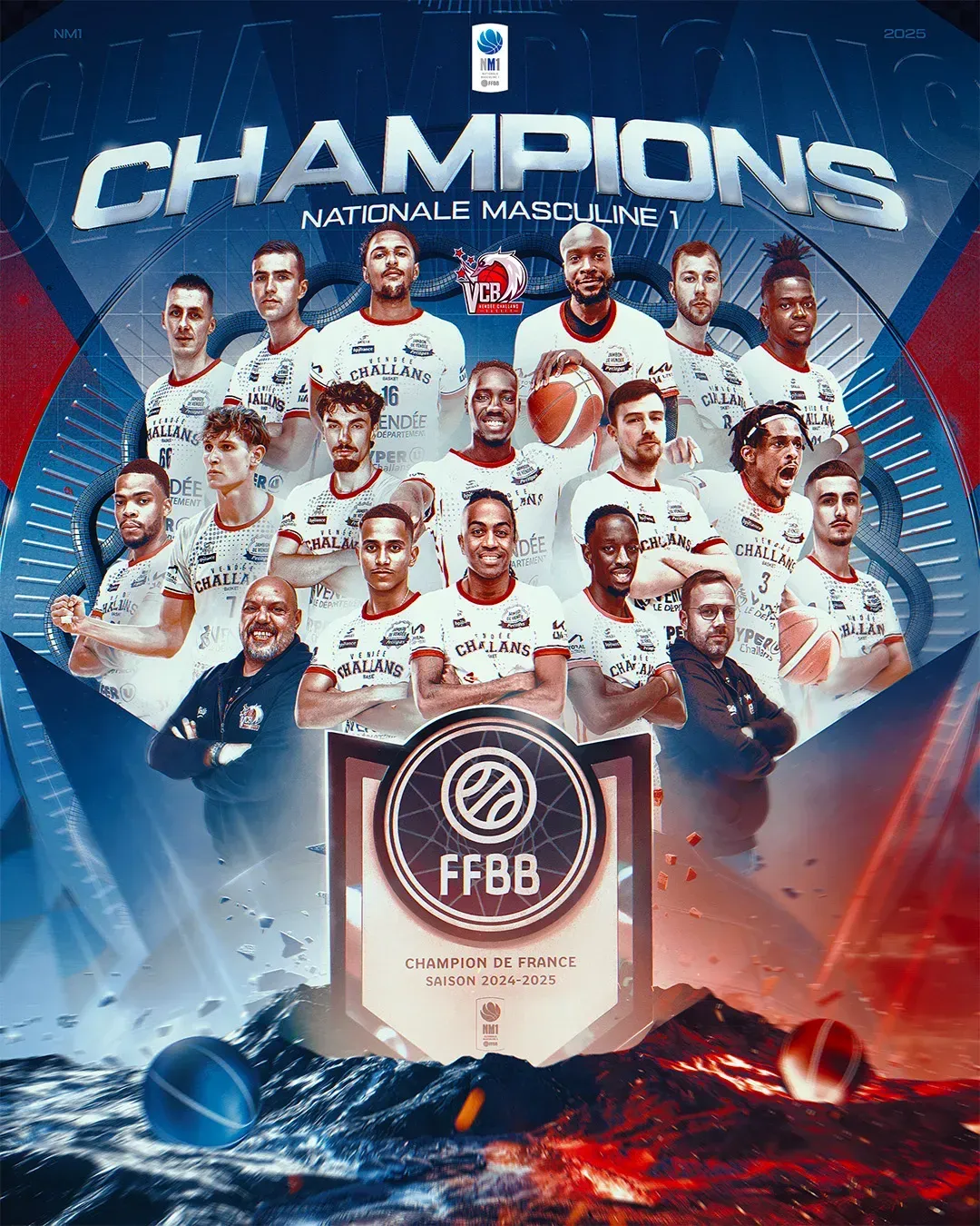 Visuel Champions de Nationale Masculine 1 : l'équipe de Vendée pose avec le trophée