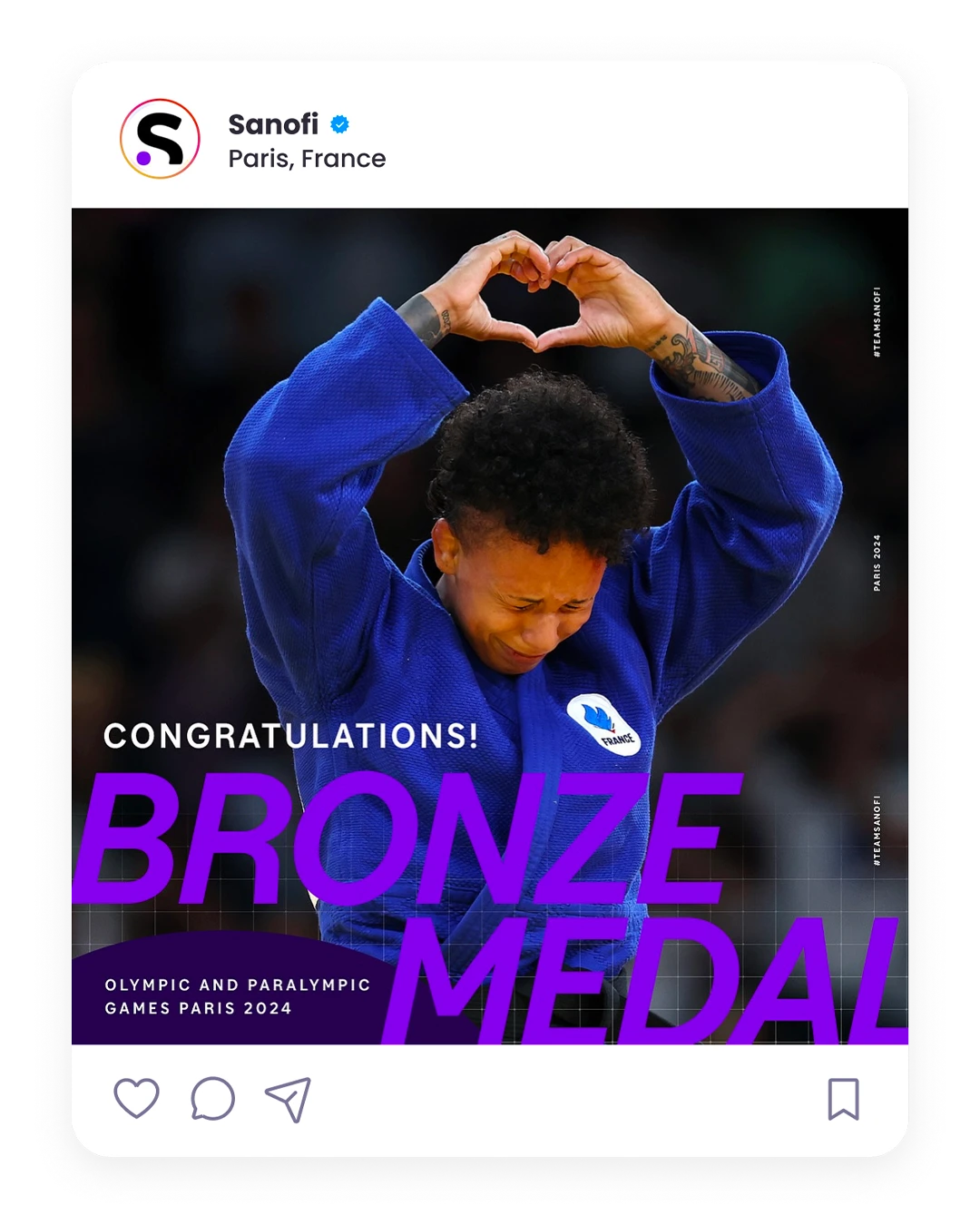 Publication Bronze Medal célébrant une médaille de bronze en judo pour la Team Sanofi
