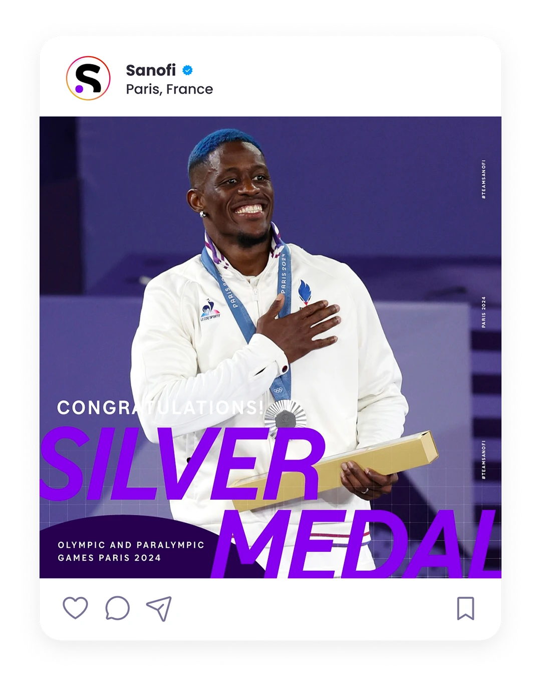 Publication Silver Medal célébrant une médaille d'argent pour la Team Sanofi