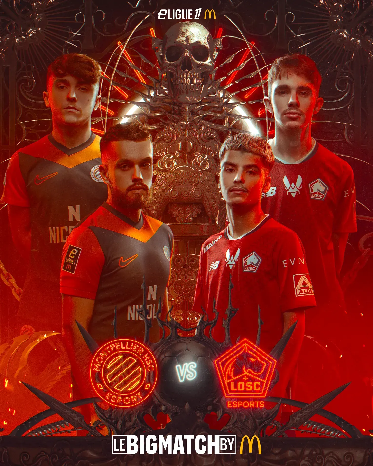 Affiche Le Big Match by McDonald's autour du trophée, décor rouge et flammes