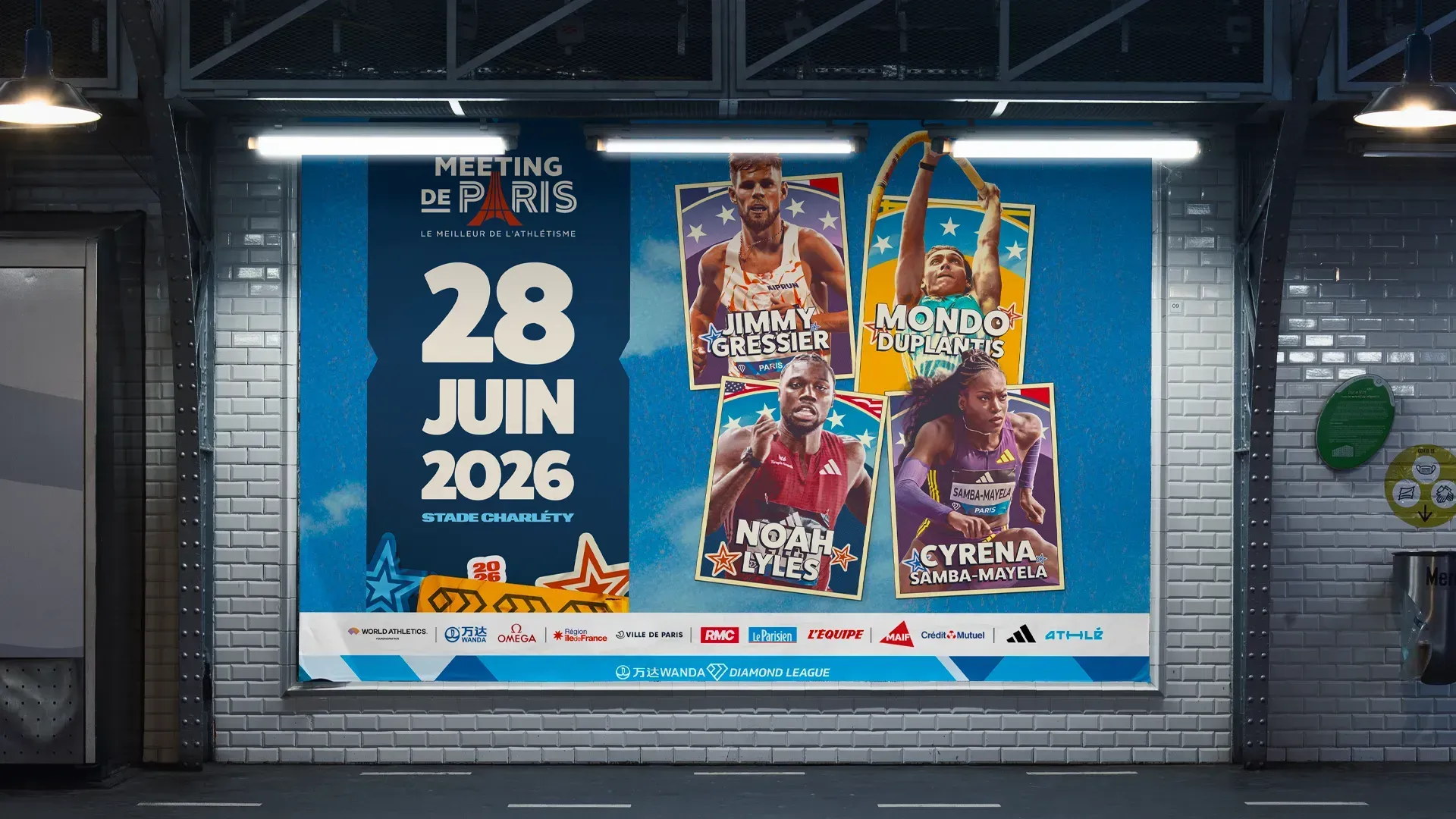 Affichage abribus du Meeting de Paris annonçant le 28 juin 2026